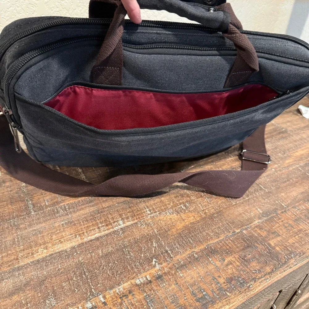 BAOSHA Messenger Bag Mens Black Canvas Laptop Briefcase Office Work Casual OS